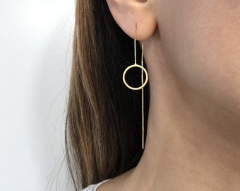 925 Sterling Silver Interlocking Circles Thread Through Earrings Threader Women