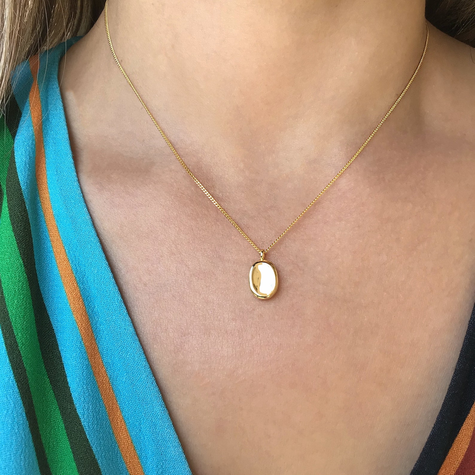 Sterling Silver Mirror necklace Oval charm necklace Gold Etsy