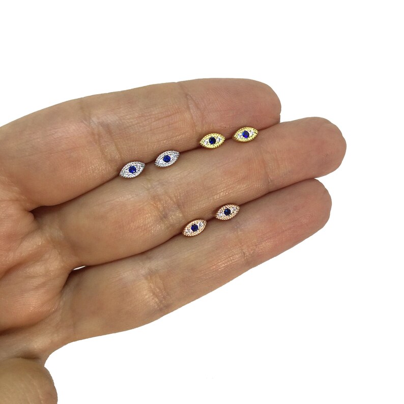 Tiny Evil Eye Stud Earrings in Sterling Silver Dainty Studs Etsy