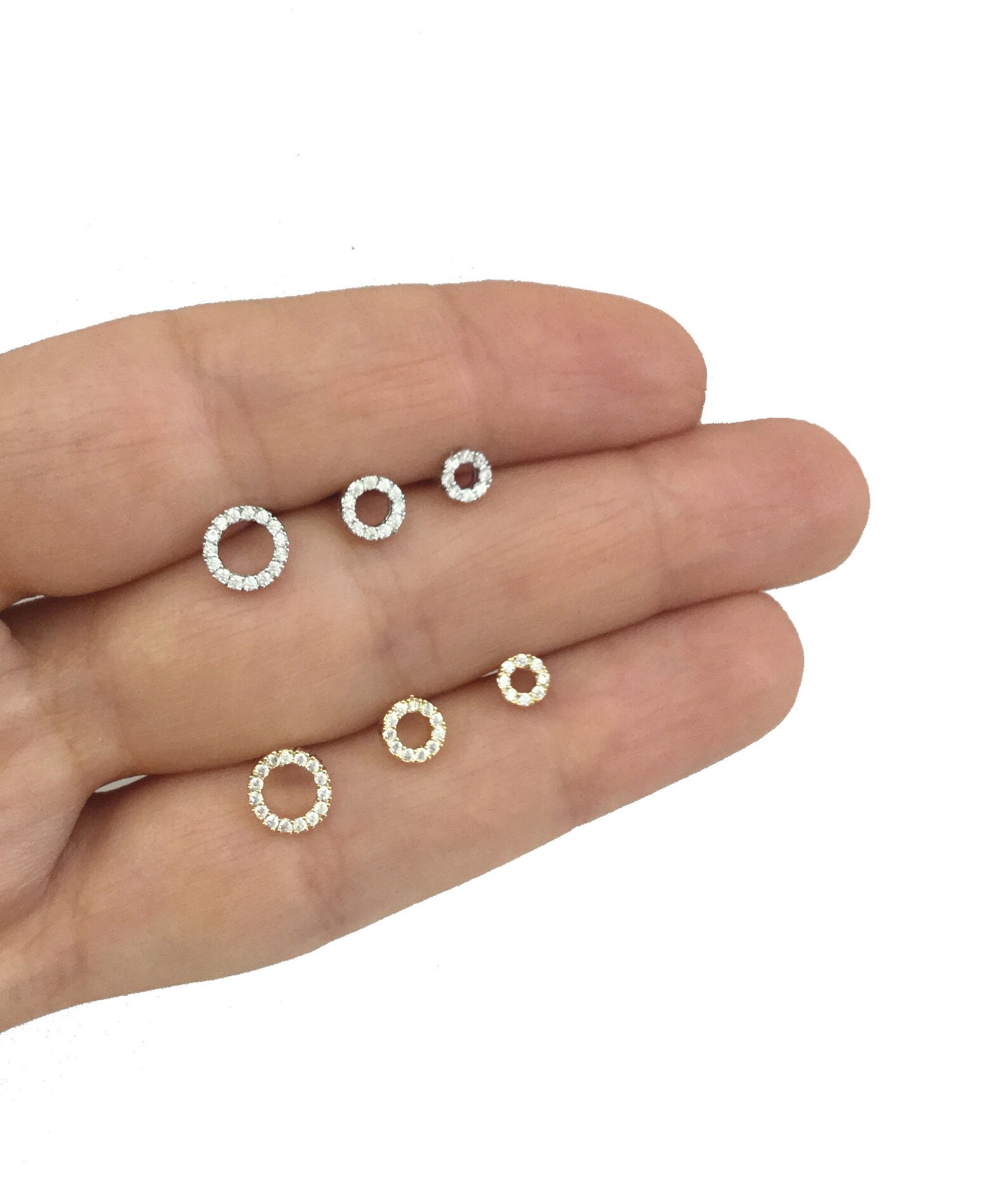 Open circle CZ stud earrings in Sterling Silver Circle studs Etsy