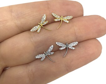 E08 Ear Studs Earrings Iridescent Dragonfly Insect Opal Fire White Silver Plated E08 Ear Studs Earrings Iridescent Dragonfly Insect Opal Fire White Silver Plated
