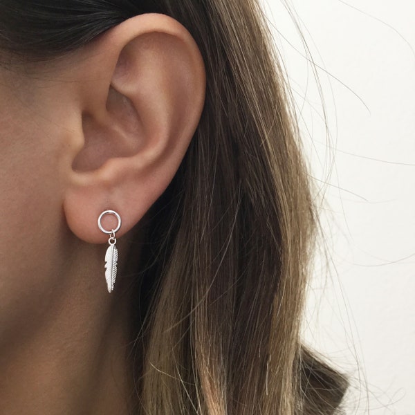 Sterling Silver Feather earrings, Feather earrings,Boho earrings, Dangled earrings, Drop earrings, Feather leaf earrings