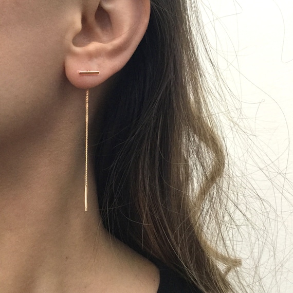 Ear threader earrings, Gold ear threader, Sterling silver threader earrings, Chain earrings, Long chain ear threader