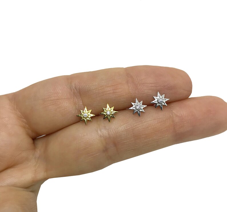 Starburst Stud Earrings in Sterling Silver Dainty Studs Etsy