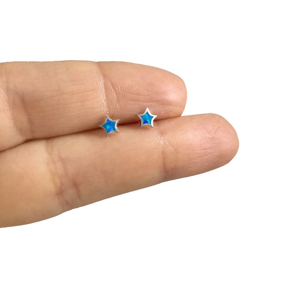 Tiny Opal Star stud earrings in Sterling Silver, Star studs, Opal earrings, Opal studs, Cartilage earrings, Kids earrings, Star earrings