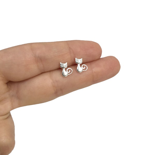 Sterling Silver Cat earrings, Silver studs, Cat studs,Cat earrings, Kids earrings , Small studs, Dainty earrings, Cat head earrings