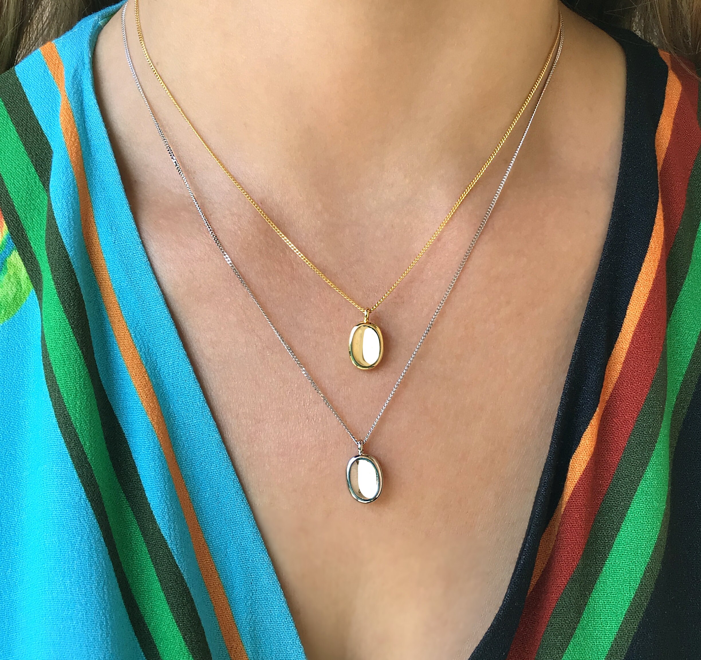 Sterling Silver Mirror necklace Oval charm necklace Gold Etsy