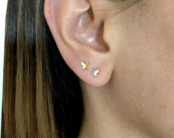 OwMell 925 Sterling Silver Butterfly Huggie Stud Earrings Dainty Piercing Half Hoop Cartilage Earrings for Women Body Jewelry