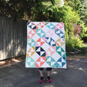 Broken Dishes Quilt - Small Modern Baby Blanket - Colourful Traditional Handmade Cotton Quilt