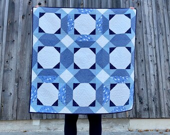 Blue Baby Quilt - Enigmatic Modern Quilt - Colourful Quilt Blanket - Handmade Patchwork Quilt - Crib Quilt