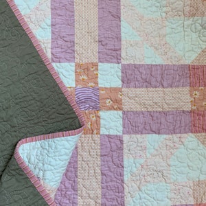 Siwa Lap Throw Quilt Pastel Quilt Modern Baby Quilt Blanket Colourful Cotton Quilt Handmade Patchwork Quilt image 7