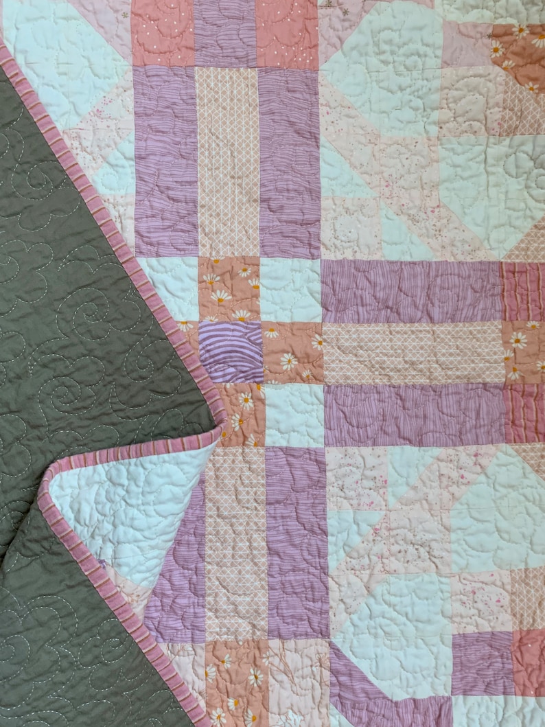 Siwa Lap Throw Quilt Pastel Quilt Modern Baby Quilt Blanket Colourful Cotton Quilt Handmade Patchwork Quilt image 7