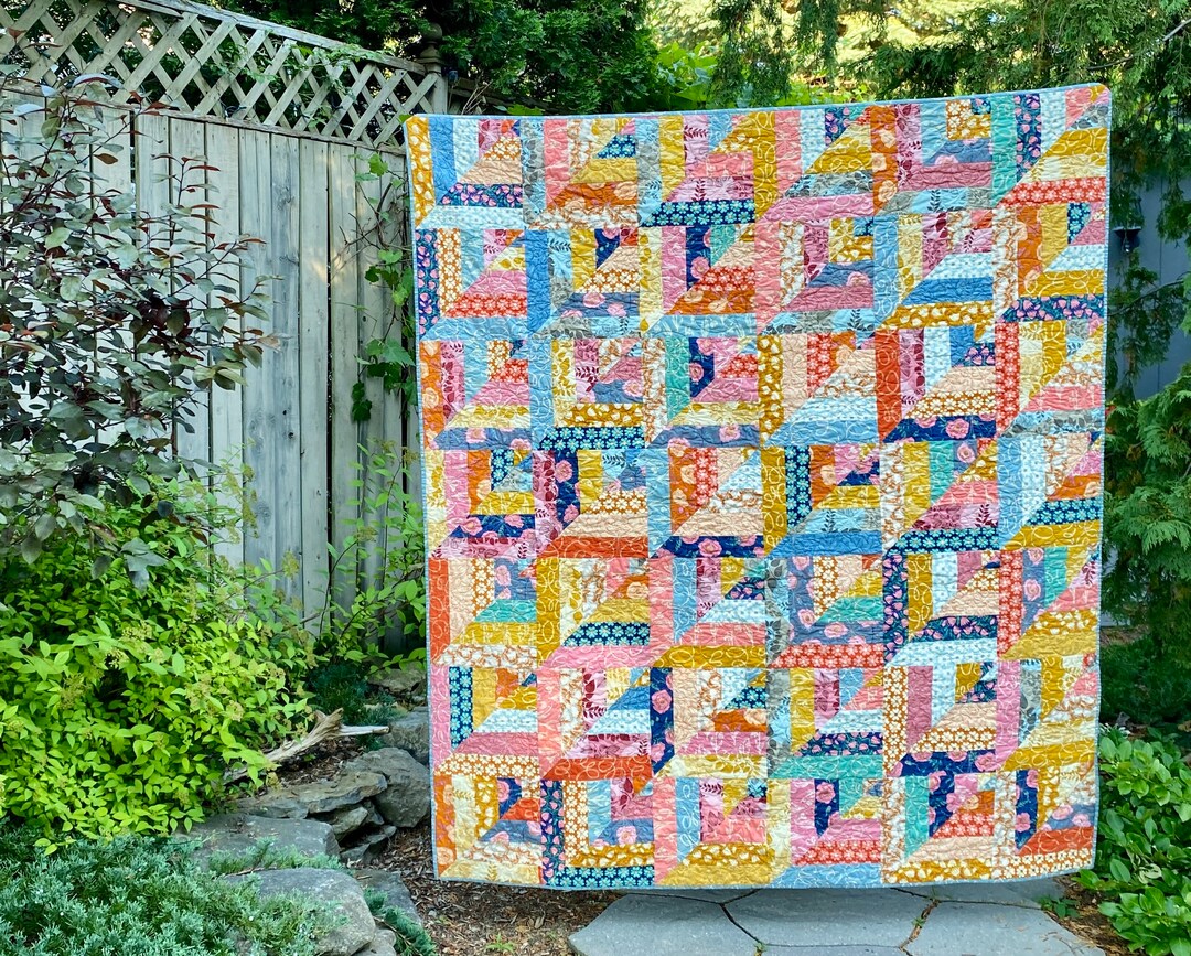 Lucky Log Cabin Lap Throw Quilt Modern Quilt Blanket Colourful Cotton ...