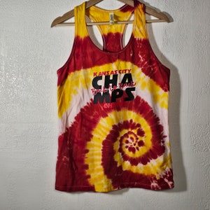 XL- Back to Back CHAMPS Super Superbowl Kansas City Chiefs Tie-Dye Graphic Tank Top Razorback Sleeveless Handmade KC Red yellow
