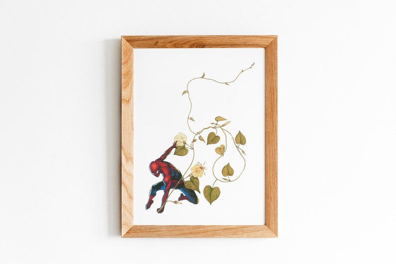 The Garden Spider Upcycling, Collage Art, Surreal Art, Archival Print, Home Decor, Paper Craft, Botanical, Vintage, Spiderman, Superhero image 1