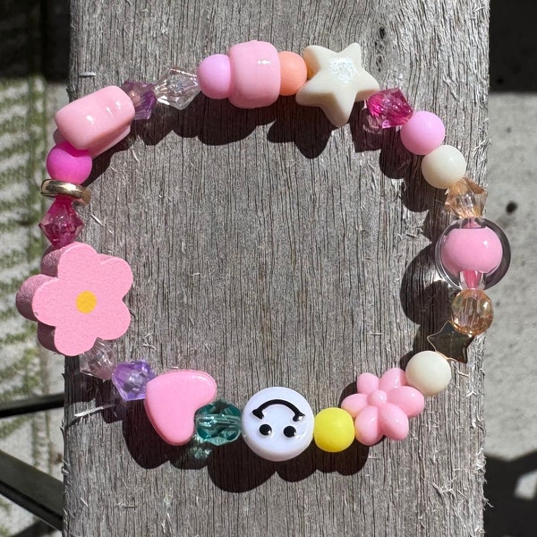 Pastel Pink Bracelet | Beaded Bracelet | Cat's Candy Bracelet | Kandi Bracelet | Y2K Bracelet | Bead Bracelet