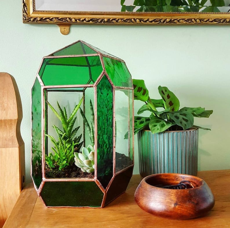 Handmade Terrarium Homegarden Stained glass Design Clear box Etsy