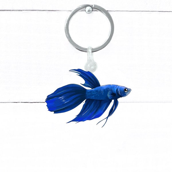 Betta Fish - Betta Fish Keychain - Betta Fish Accessory - Betta Fish Accessories - Keychain - “Betta Lover” - Blue Betta - Single Sided