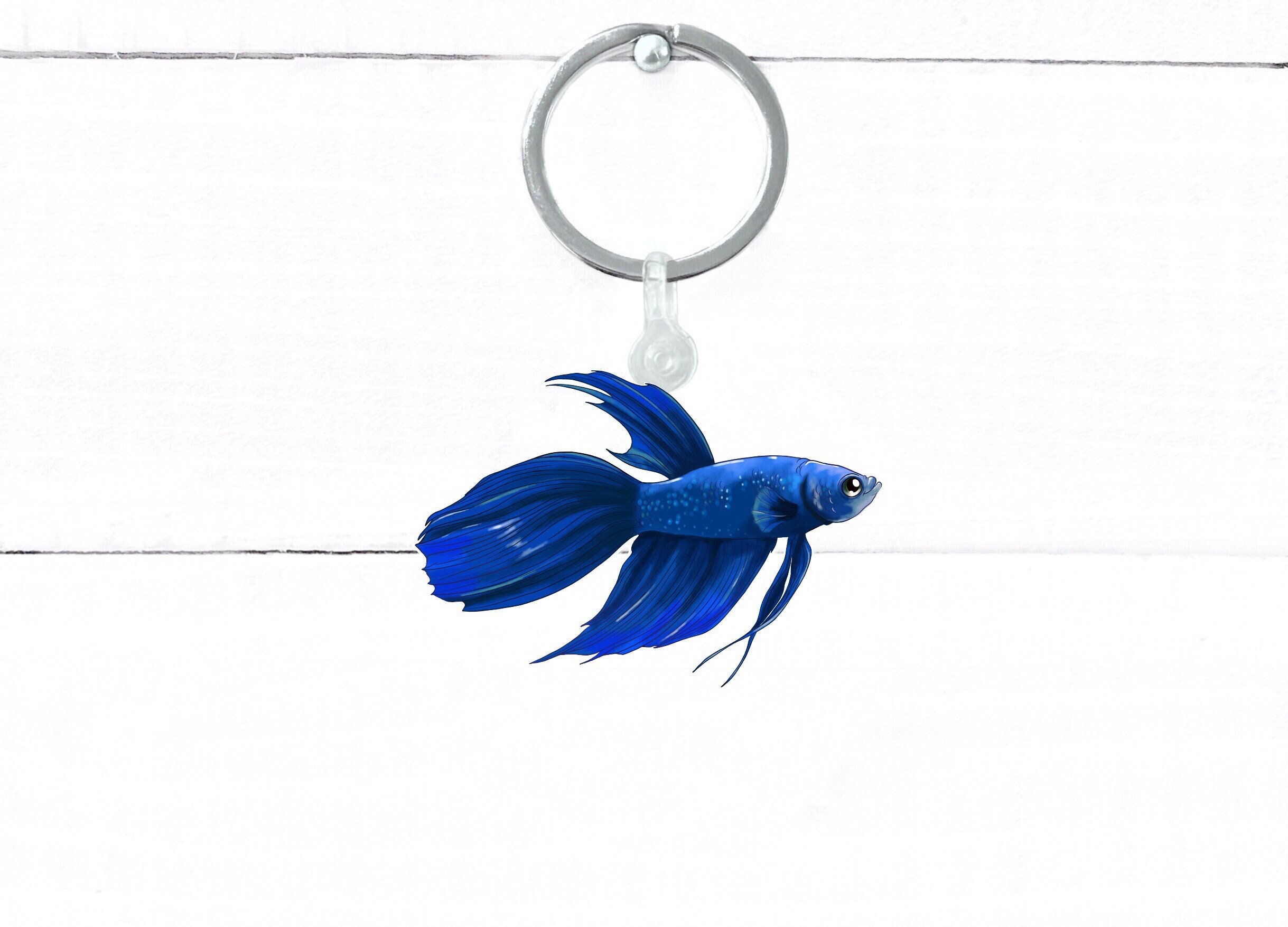 Betta Fish - Betta Fish Keychain - Betta Fish Accessory - Betta Fish  Accessories - Keychain - “Betta Lover” - Blue Betta - Single Sided