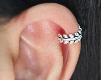 Olive Cartilage Ear Cuff Earrings, Leaf Vine Ear cuff, Sterling silver Ear Crawler, Fake Piercings, Minimalist ear cuff/ EX14