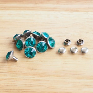 20 Sets of 9 mm Emerald Rhinestone Rivets, Green crystal Rivet Stud, Leather craft, Decoration findings, Fashion stud /HK03