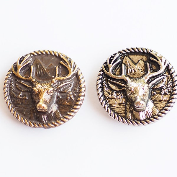 2 pieces - Deer Moose stud Conchos, Deer stud Screwback, Leather Craft, Animal Decoration Findings /DH35