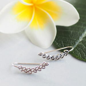 Olive Leaf Climber Earrings, 925 Silver Botanical Earrings • Nature Inspired Jewelry • Minimalist Leaf Studs / EEX11