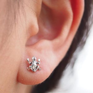 Sterlingzilveren 3D-kikkeroorbellen, amfibiesieraden, dierenstekers / SD327
