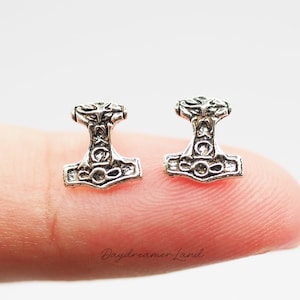 Small Mjolnir Thor&#39;s Hammer Stud Earrings, Silver925 Viking Hammer Stud Earrings, Norse Celtic Viking jewelry, Gift idea