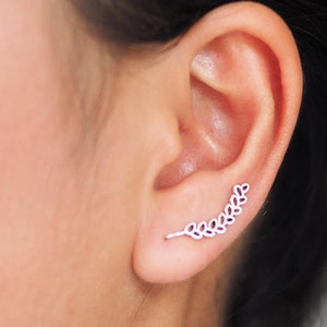 Sterling silver Olive Leaf Earrings, Leaf ear climber, Delicate earrings, Trendy Earrings, Christmas gift / EEX11