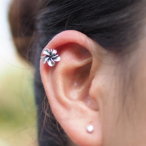 A Pair of Plumeria Flower Earrings, Tropical Summer Plumeria Ear cuff no piercing, Boho Ear cuff, Gift idea, Cartilage earring, Gift for her