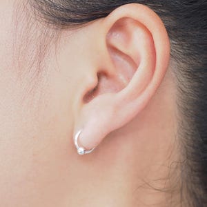 12 mm Moving Ball Small Hoop earrings, Sterling Silver Hoop Earrings, Cartilage Hoop / PH4