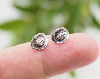 3D Cowboy Hat earrings, Sterling silver Hat Earrings, Cowboy Cowgirl SouthWestern Jewelry / Q164