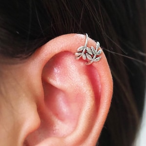 1 piece - Vine Ear Cuff Earrings, Sterling silver Olive leaf Ear cuff, Leaf Ear Crawler, Fake Piercings, Dainty ear cuff/ EX5