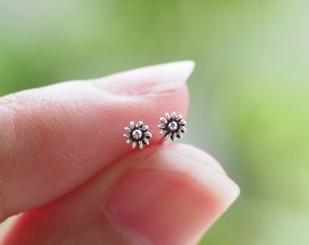 Tiny Bali Flower stud earrings, Sterling silver 3.3 mm Bali Dot stud, Pikul Flower, Dainty Minimalist Earrings