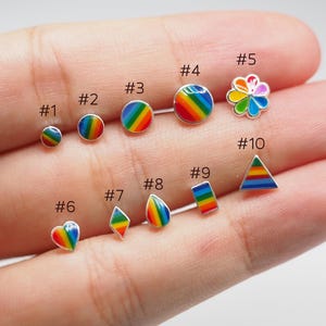 Sterling silver Rainbow Pride stud earrings, LGBTQ Jewelry, Rainbow jewelry / Q41