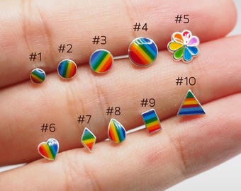 Sterling silver Rainbow Pride stud earrings, LGBTQ Jewelry, Rainbow jewelry / Q41
