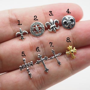 20 Styles - Fleur de lis Cross earrings, 925 Sterling silver Retro Punk cross earrings, Small cross studs, Gift for Him, Men earrings