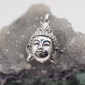 3D Buddha Head Pendant for Necklace, Sterling silver Buddha Amulet Charm, Mindfulness Meditation Necklace, Spiritual Gift idea / KP51