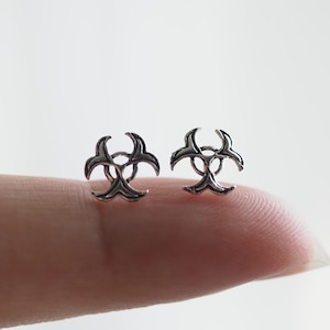 Sterling silver Biohazard Earrings, Biological hazard Earrings, Danger Science jewelry,Doctor Nurse Gift, Nerd gift / Q291