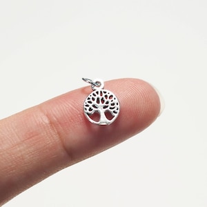 5 pièces - Petit breloque arbre de vie, breloque arbre en argent sterling 925, breloque feuille branche d&#39;arbre, fabrication de bijoux / E86