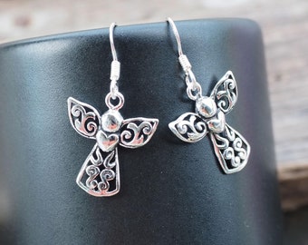 Ängelörhängen i sterlingsilver, skyddsängelörhängen, skyddssmycken, ängelhjärtaörhängen, mammapresent / DX1