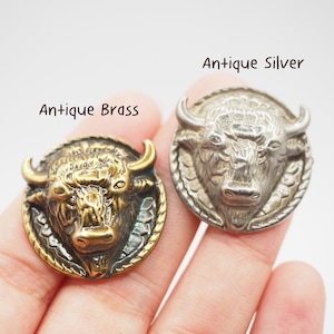 2 Pcs- Bull Bison Head Conchos, Buffalo Head stud Screwback, Leather Craft, Southwestern Decoration Findings, Biker Concho / DH106
