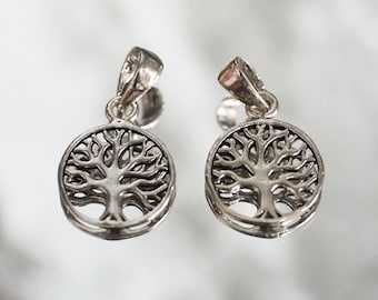 2 Pcs - Circle Tree of Life Charm, Sterling silver charm, Branch of tree charm, Leaf charm, Jewelry Supplies / E79