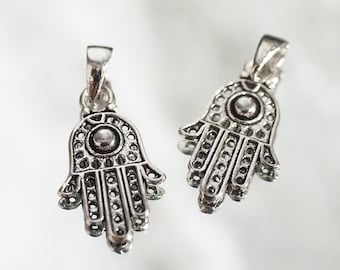 2 Pcs - Fatima Hand charm, Sterling silver Charm, Hamsa Hand charm, Evil eye, Protection Jewelry Supplies / E94