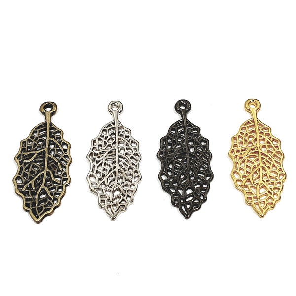 10 Pcs - Boho Leaf Charm,  Perforated Leaf pendants, Jewelry Making, Bohemian jewelry, Leaf Jewelry, Nature charm