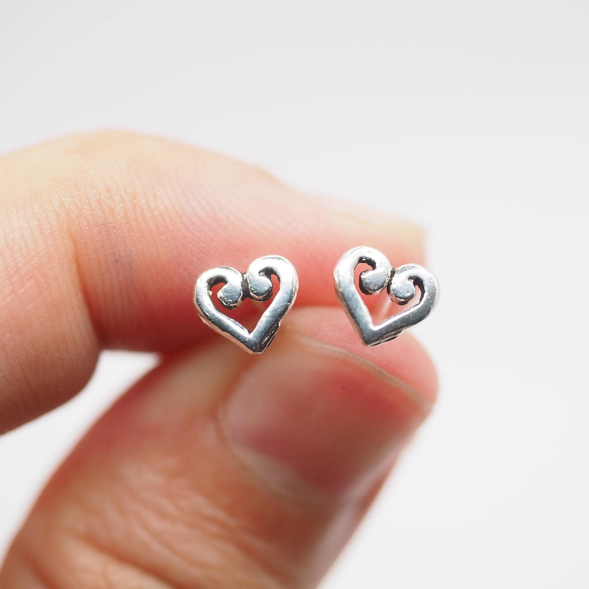 Cute Kingdom Heart Stud Earrings, Sterling Silver Small Heart Stud