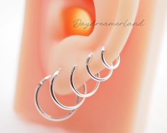 Sterling silver Little Hoop Earrings, Thickness 1.2/1.5 mm, Simple Minimalist earrings, Unisex Hoop, Cartilage Helix Hoops /PX8-9