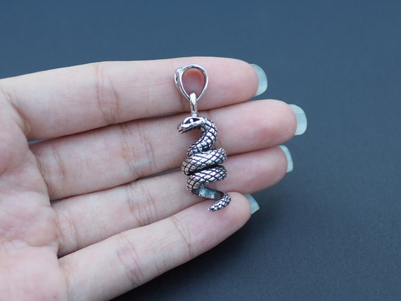 Solid 925 Sterling Silver Vintage Antiqued Cobra Charm Pendant