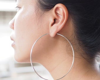 Classic Oversize Hoop Earrings, Sterling silver Plain Big Hoop Earrings, Simple everyday Jewelry, Gift for her